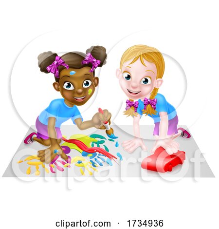 Little Girls Playing with Car and Painting by AtStockIllustration