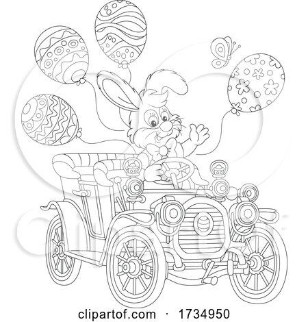 Easter Bunny Rabbit Driving an Antique Car with Balloons by Alex Bannykh