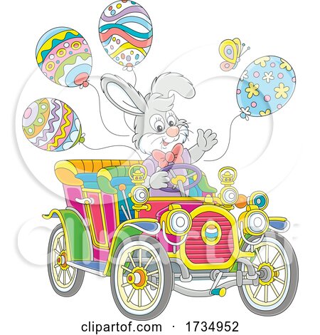 Easter Bunny Driving an Antique Car with Balloons by Alex Bannykh