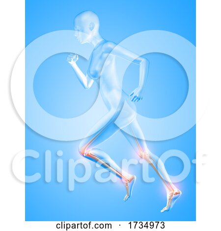 3D Female Figure Running with Knee and Ankle Bones Highlighted by KJ Pargeter