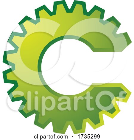 Green Gear Cog in the Shape of the Letter C by Lal Perera