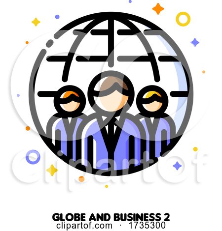 Icon of Three Business Persons on a Background of Globe for International Team or Global Business Concept by elena