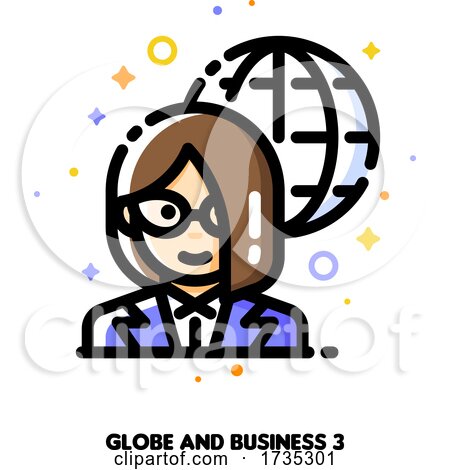 Icon of Businesswoman on a Background of Globe for International Businessperson Concept by elena