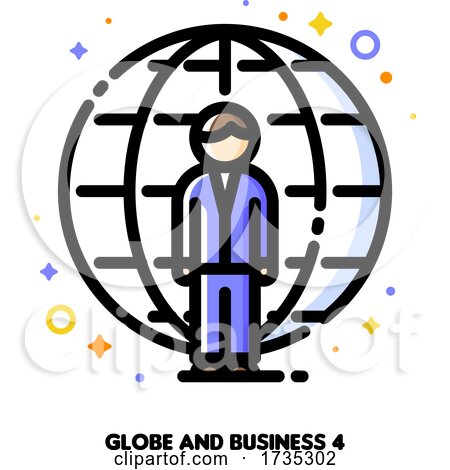 Icon of Businessman on a Background of Globe for International Businessperson Concept by elena