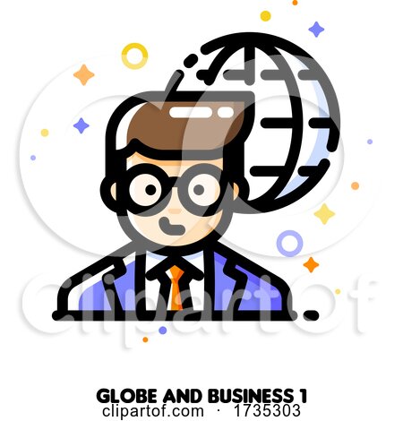 Icon of Businessman on a Background of Globe for International Businessperson Concept by elena