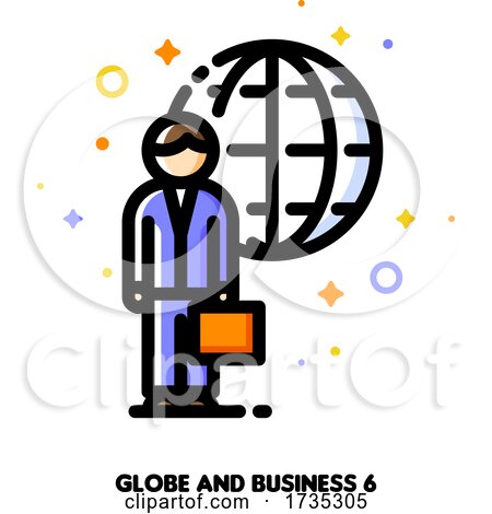 Icon of Businessman with Briefcase on a Background of Globe for International Agent or Broker Concept by elena