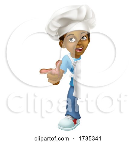 Black Boy Cartoon Child Chef Kid Sign Pointing by AtStockIllustration
