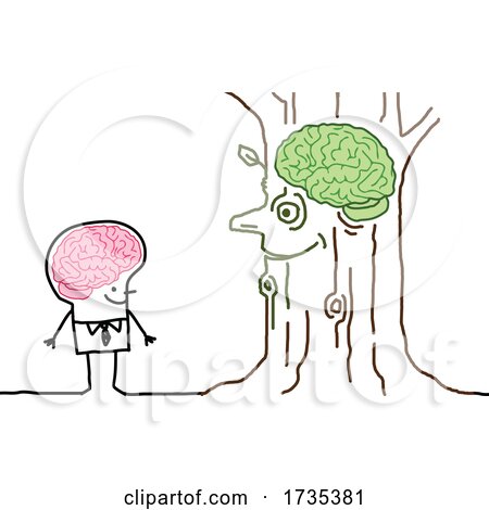 Stick Man Talking to a Tree with Visible Brains by NL shop