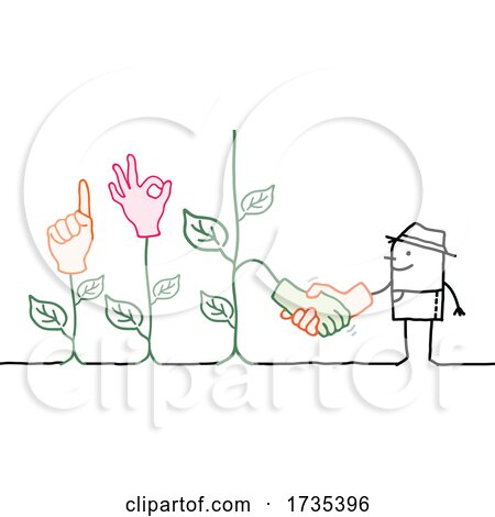 Stick Man Farmer Shaking Hands with Plants by NL shop
