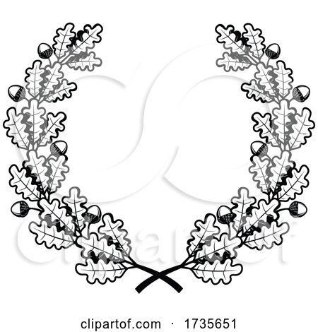 Black and White Acorn and Oak Leaf Wreath by Vector Tradition SM
