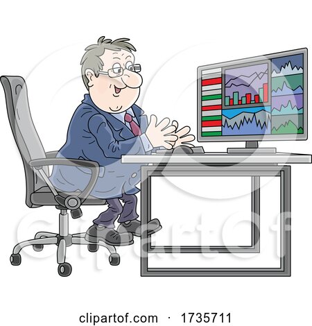 Happy Stock Trader Looking at Charts by Alex Bannykh