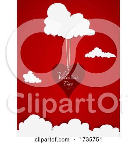 Valentine Day Red Gift Card with Heart and Clouds by elaineitalia