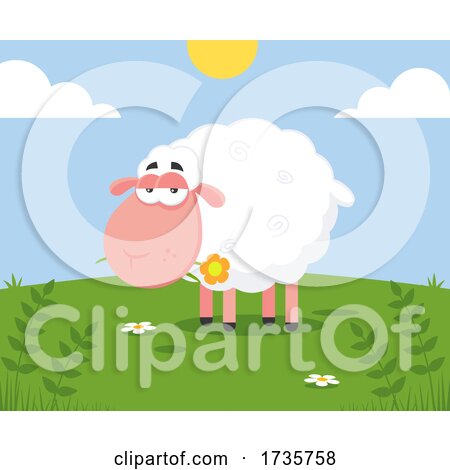Sheep Chewing on a Flower by Hit Toon