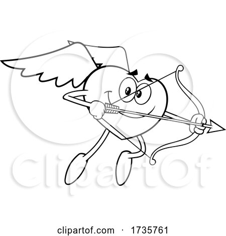 Black and White Heart Cupid Character Aiming an Arrow by Hit Toon