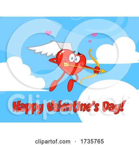Heart Cupid Character Aiming an Arrow with Text by Hit Toon