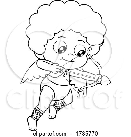 Black and White Baby Cupid Aiming an Arrow by Hit Toon