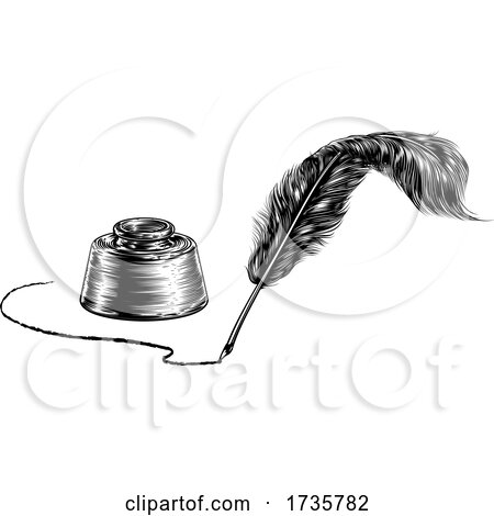 Writing Quill Feather Pen and Ink Well by AtStockIllustration