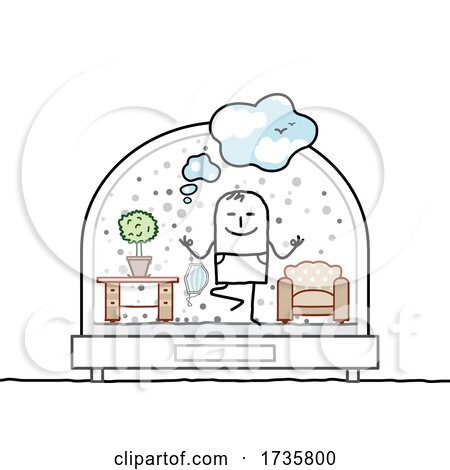 Stick Man Holding a Mask and Doing Yoga in a Snowglobe by NL shop