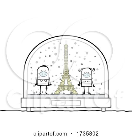Stick Couple Wearing Masks by the Eiffel Tower in a Snowglobe by NL shop