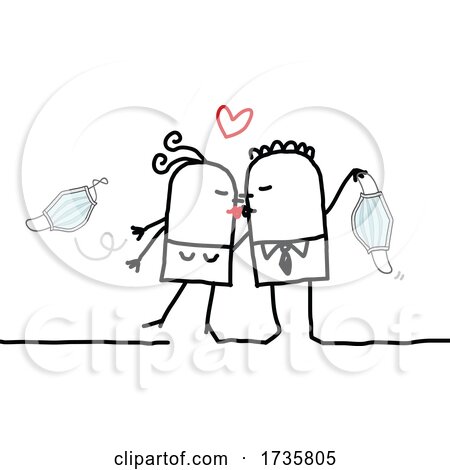 Stick Couple Holding Masks and Kissing by NL shop
