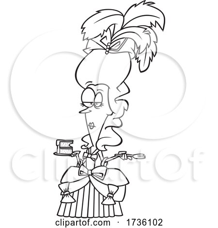 Cartoon Black and White Marie Antoinette Holding Cake by toonaday