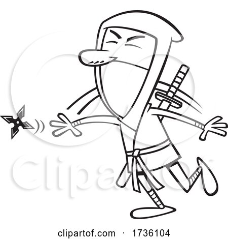 Cartoon Black and White Guy Throwing a Ninja Star by toonaday