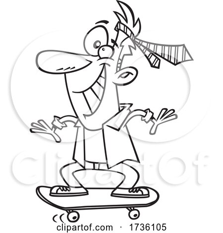 Cartoon Black and White Guy Skateboarding like a Kid in the Office by toonaday