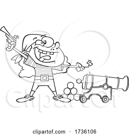 Cartoon Black and White Girl Pirate Holding a Pistol and Lighting a Canon by toonaday