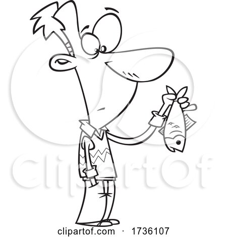 Cartoon Black and White Guy Holding a Red Herring by toonaday
