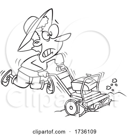 Cartoon Black and White Woman Using a Rototiller by toonaday