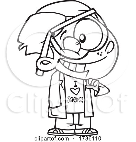 Cartoon Black and White Boy Wearing an I Love Science Shirt by toonaday