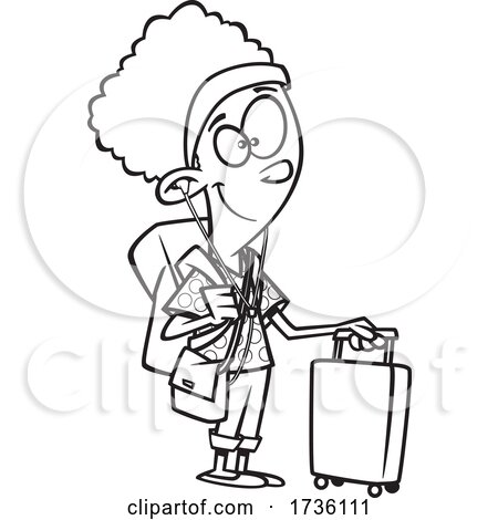 Cartoon Black and White Girl Traveling by toonaday