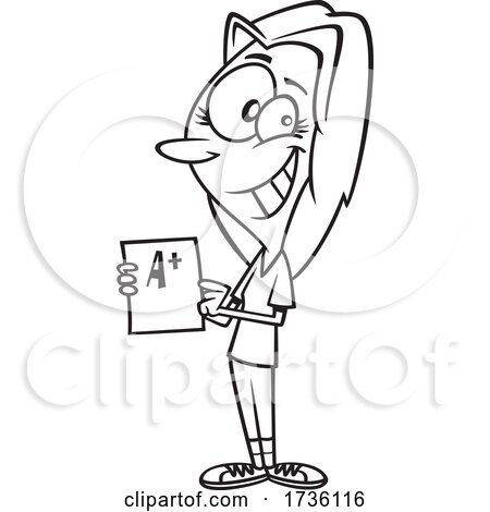 Cartoon Black and White Woman Holding a Good Grade by toonaday