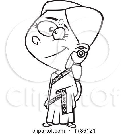 Cartoon Black and White Indian Girl by toonaday