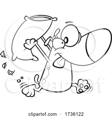 Cartoon Black and White Dog Engaging in a Pillow Fight by toonaday