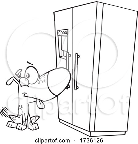 Cartoon Black and White Dog Looking Hopefully at a Fridge by toonaday