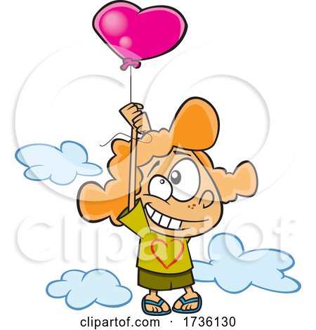 Cartoon Girl Floating with a Heart Balloon by toonaday