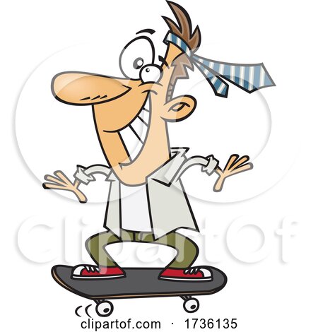 Cartoon Guy Skateboarding like a Kid in the Office by toonaday