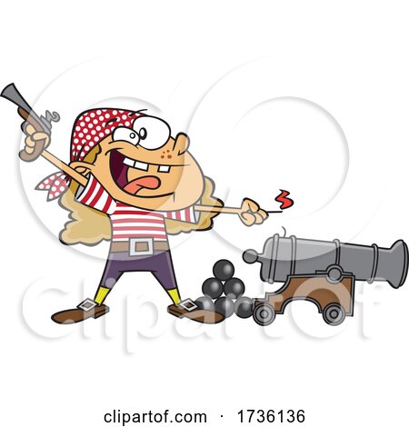 Cartoon Girl Pirate Holding a Pistol and Lighting a Canon by toonaday