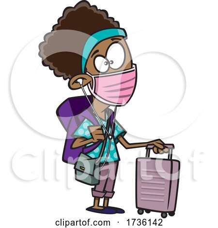Cartoon Girl Wearing a Mask and Traveling During Covid by toonaday