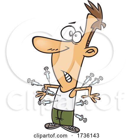 Cartoon Man Pricked with Several Vaccine Needles by toonaday