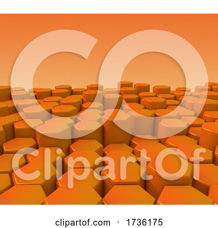 3D Modern Background with Orange Extruding Hexagons by KJ Pargeter