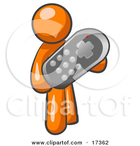 Orange Man Holding A Remote Control To A Television Clipart Illustration by Leo Blanchette