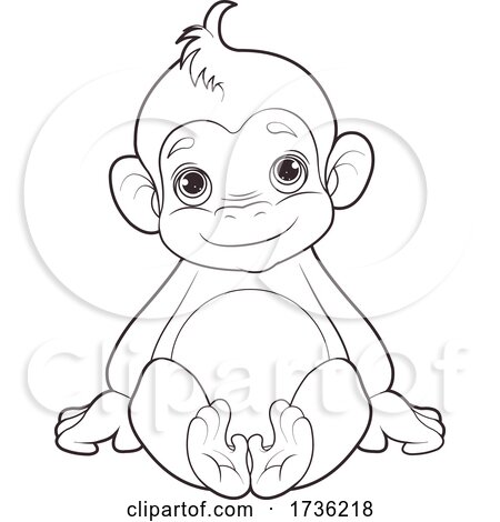 Cute Sitting Monkey in Black and White by Pushkin
