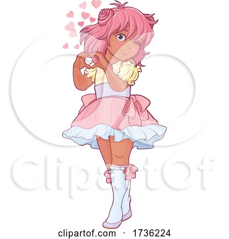 Pink Haired Anime Girl Forming a Heart with Her Hands by Pushkin