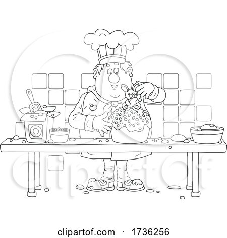 Chubby Male Chef Making an Easter Cake by Alex Bannykh