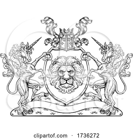 Crest Unicorn Coat of Arms Lion Family Shield Seal by AtStockIllustration