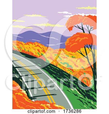 Skyline Drive at the Shenandoah National Park with the Blue Ridge Mountains During Fall in Virginia WPA Poster Art by patrimonio