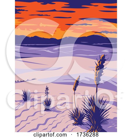 White Sands National Park with Soaptree Yucca in Tularosa Basin New Mexico WPA Poster Art by patrimonio