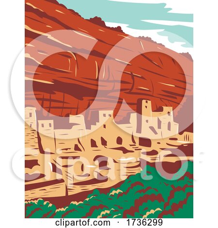 Mesa Verde National Park with Ancestral Puebloan Cliff Dwellings in Colorado WPA Poster Art by patrimonio